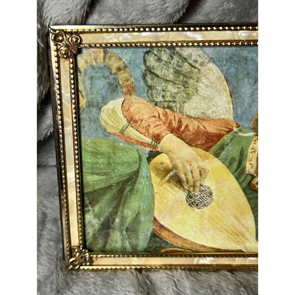 1995 Angel Lute Art Print‎ Melozzo Style Gold Pearl Frame 8.5x6 TMG Harvey